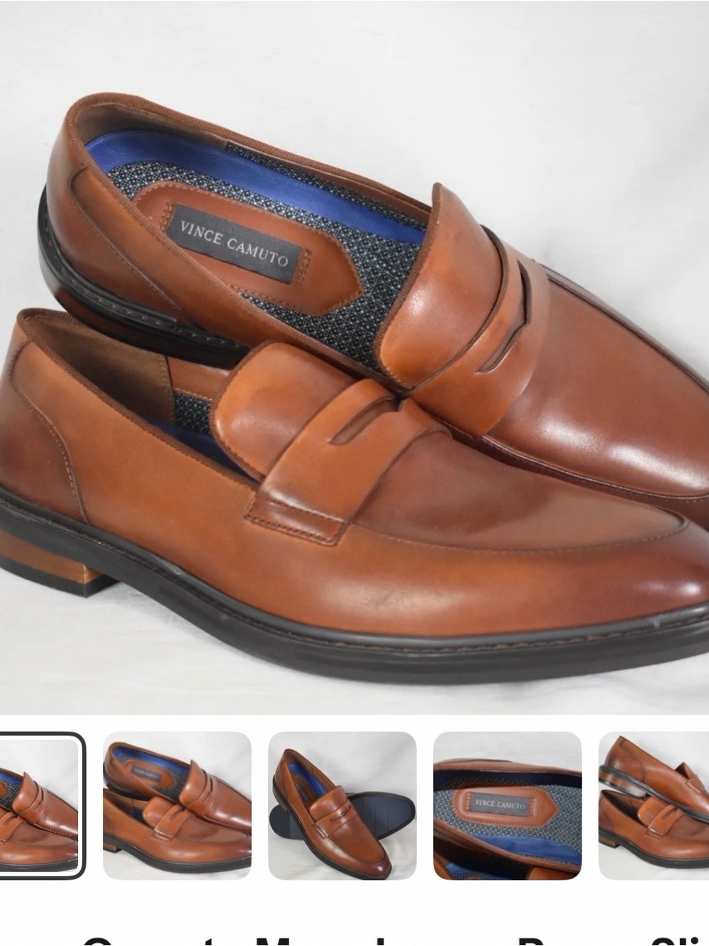 Vince Camuto LAYTON Men’s Cognac Brown Leather Penny Loafers